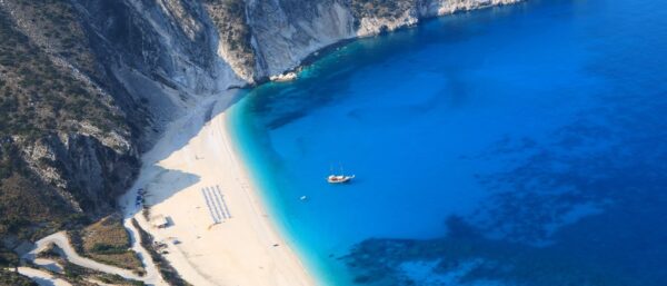 Myrtos Stranda på Kefalonia i Hellas